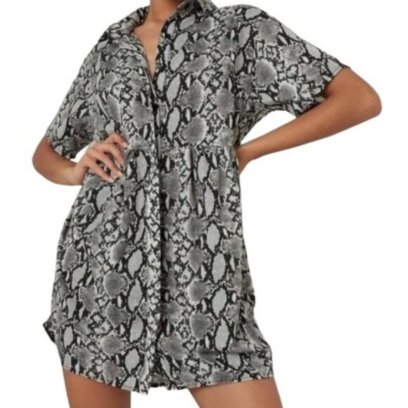 Missguided  Snakeskin Print Shirt Smock Dress Size 8  NWT - Picture 1 of 7